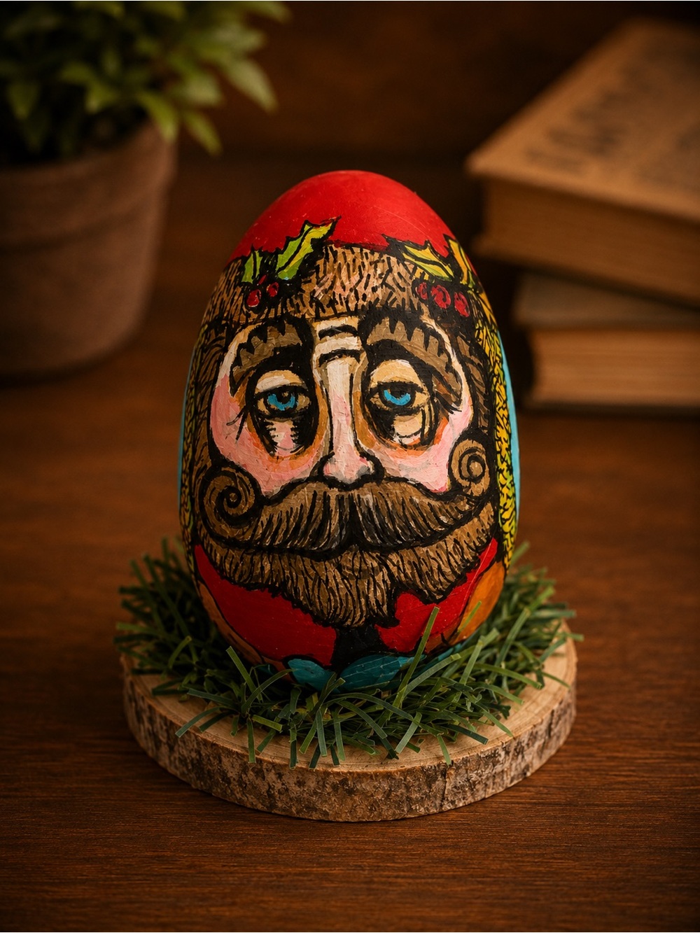 Hand-Painted Red Santa Egg Decorative Art